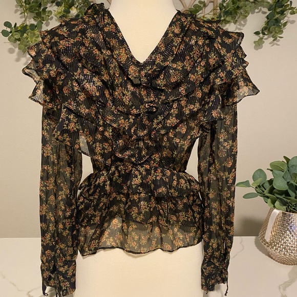 Topshop Sheer Ruffle Blouse - Picture 6 of 10